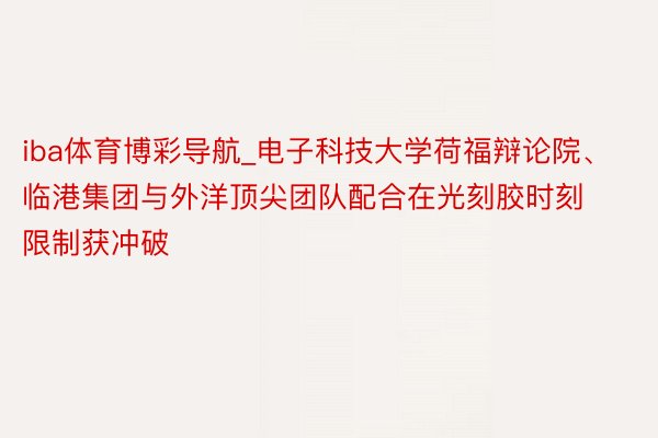 iba体育博彩导航_电子科技大学荷福辩论院、临港集团与外洋顶尖团队配合在光刻胶时刻限制获冲破