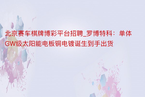北京赛车棋牌博彩平台招聘_罗博特科：单体GW级太阳能电板铜电镀诞生到手出货